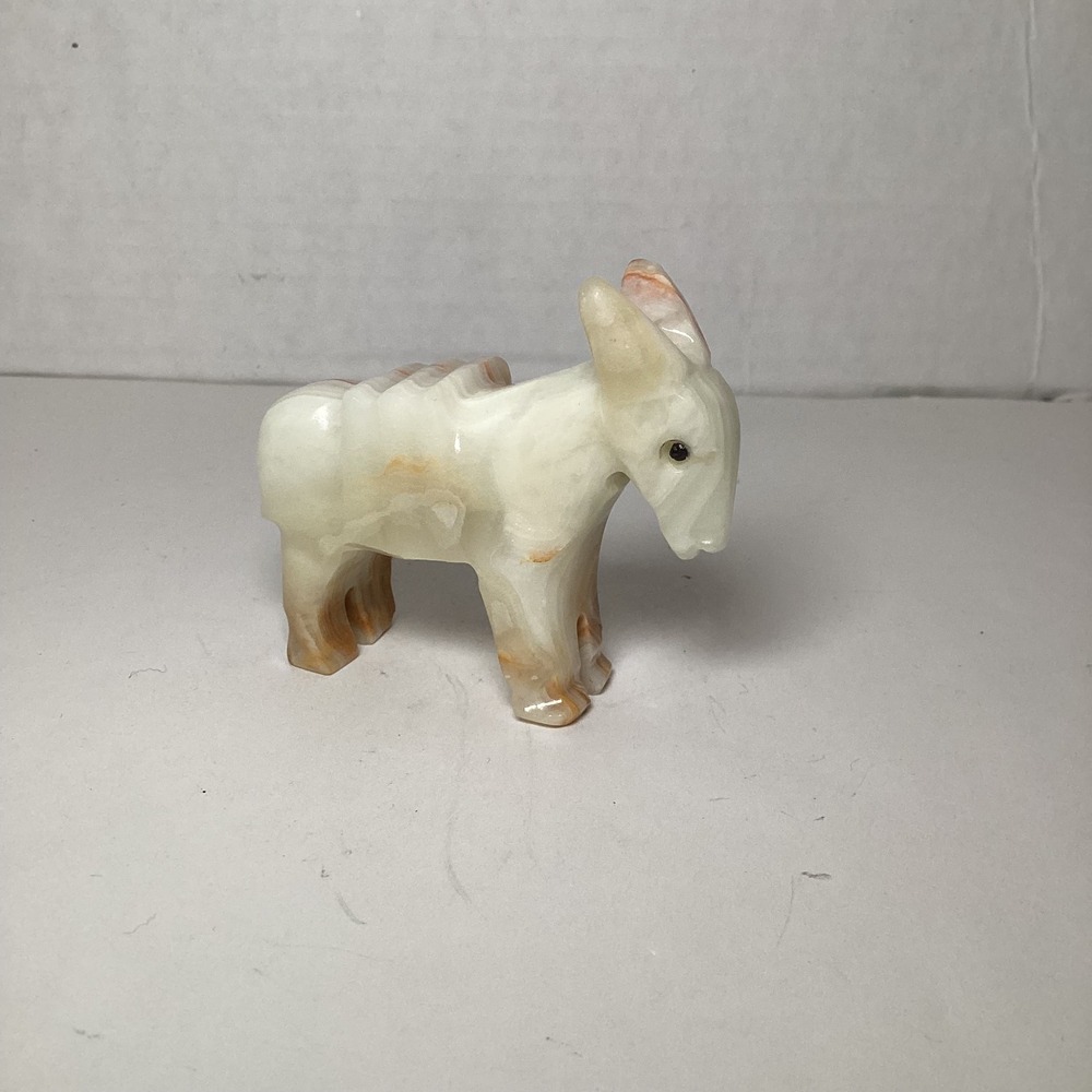 Vintage Hand Carved Onyx Donkey Burro Figurine Natural Stone Animal Sculpture